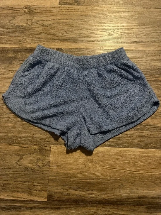 Cozy Aerie Plush Women's Lounge Shorts with side pockets Heather Blue - Picture 1 of 4